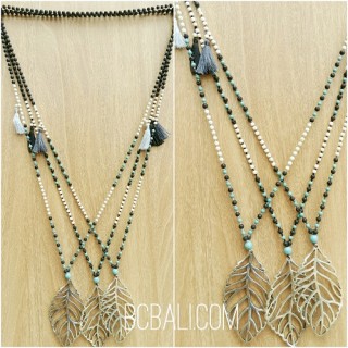 tassels necklace pendant bronze leaves